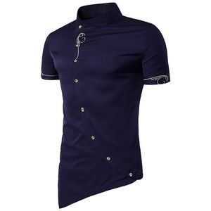 Men's Embroidery Design Dress Shirt - (S) Navy
